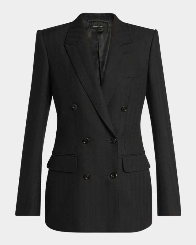 Herringbone Double-Breasted Blazer